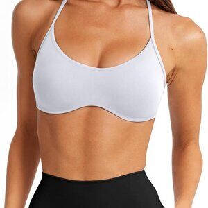 White Women's Sports Bra with Y-Back, Padded, Scoop Neck, Medium Support